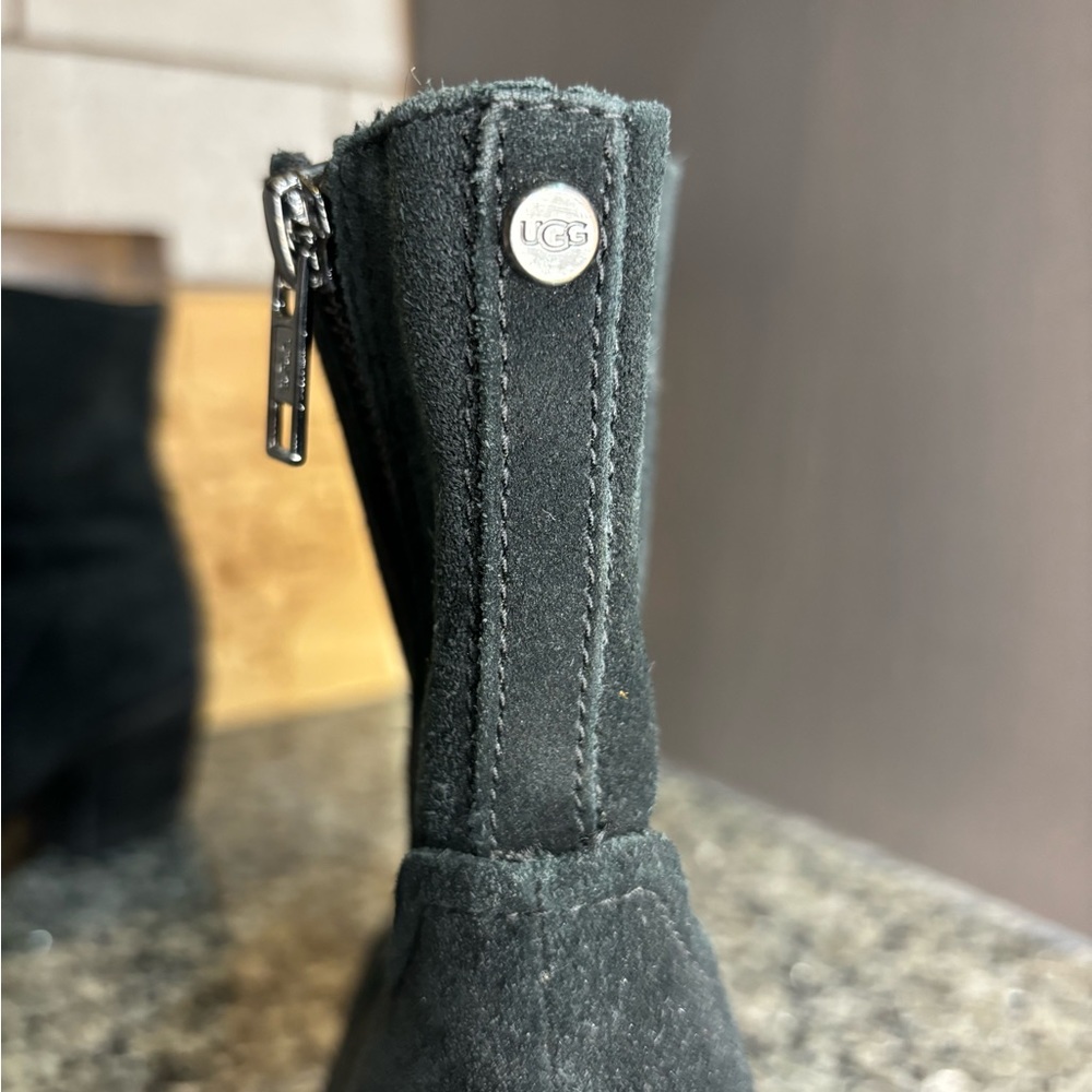 UGG Breeda Black Suede Stacked Heel Bootie Size 10 - Picture 6 of 11